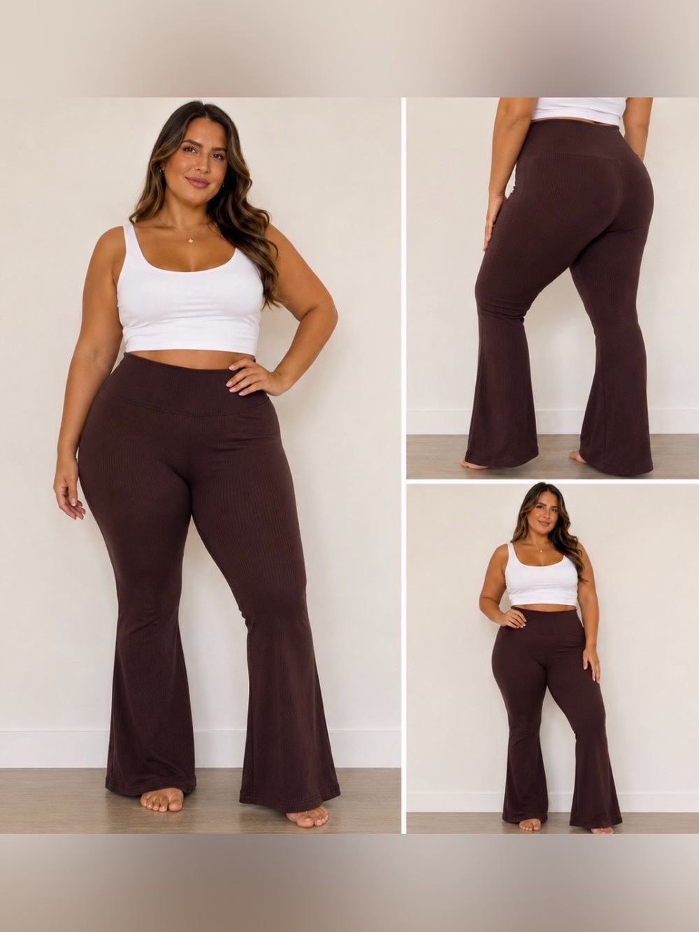 Everyday Ribbed Flare Pants — Chocolate Brown,size XL